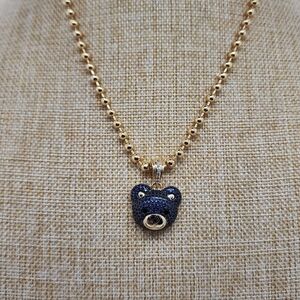 Gold and Blue Bear Pendant Necklace